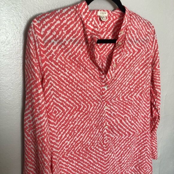 J Crew pink and white geometric print button down tunic shirt lightweight cotton - Picture 3 of 7